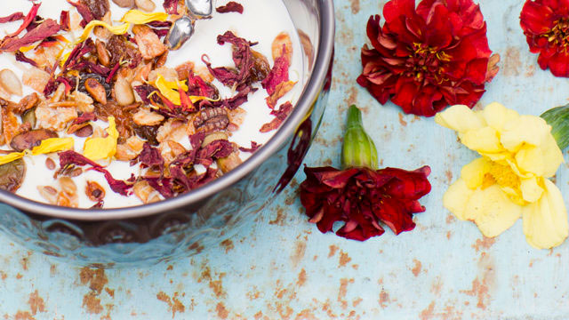 Blanda olika sorters tagetes, torka kronbladen och dekorera din hemgjorda müsli. Foto: Annika Christensen